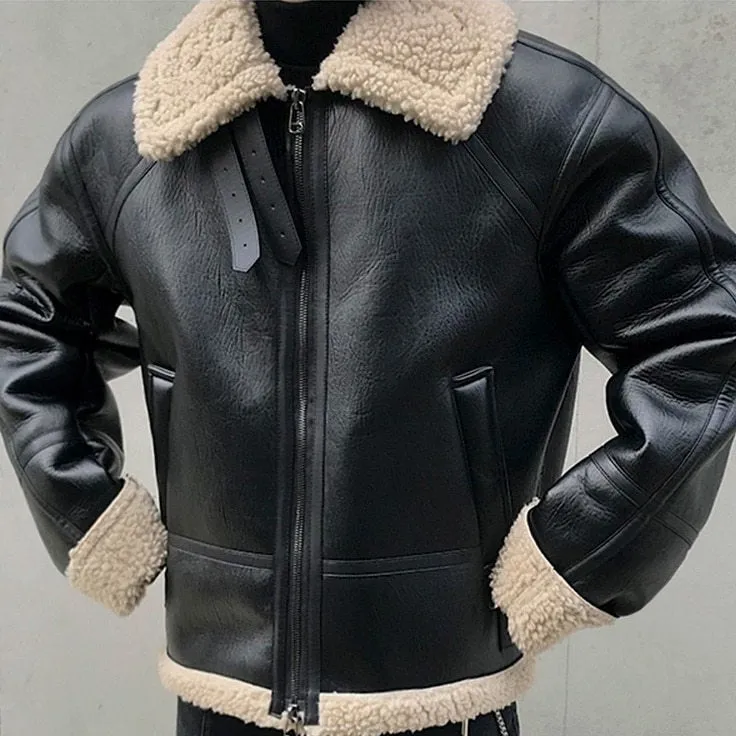 xiangtuibao - FAUX SHEARLING LEATHER JACKET