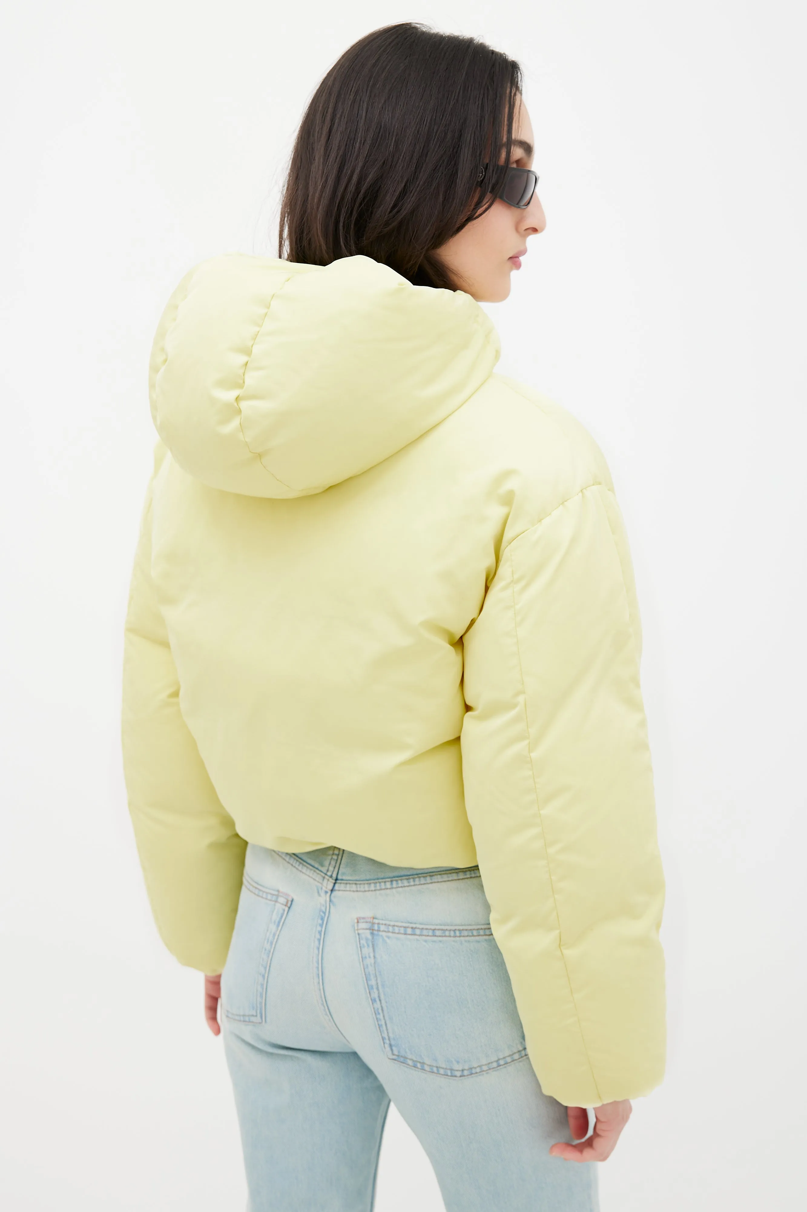 Yellow Hooded Cropped Down Jacket