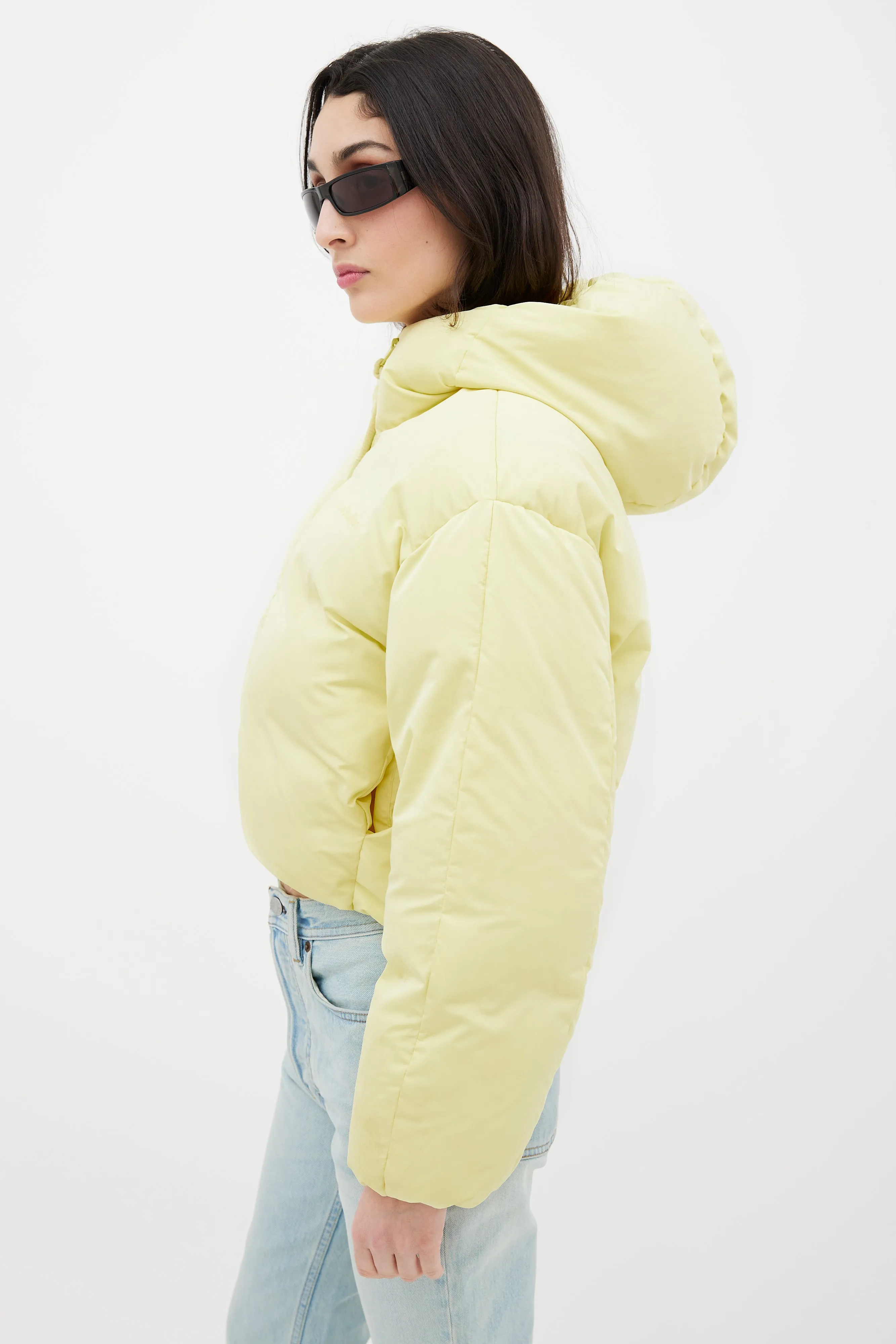 Yellow Hooded Cropped Down Jacket