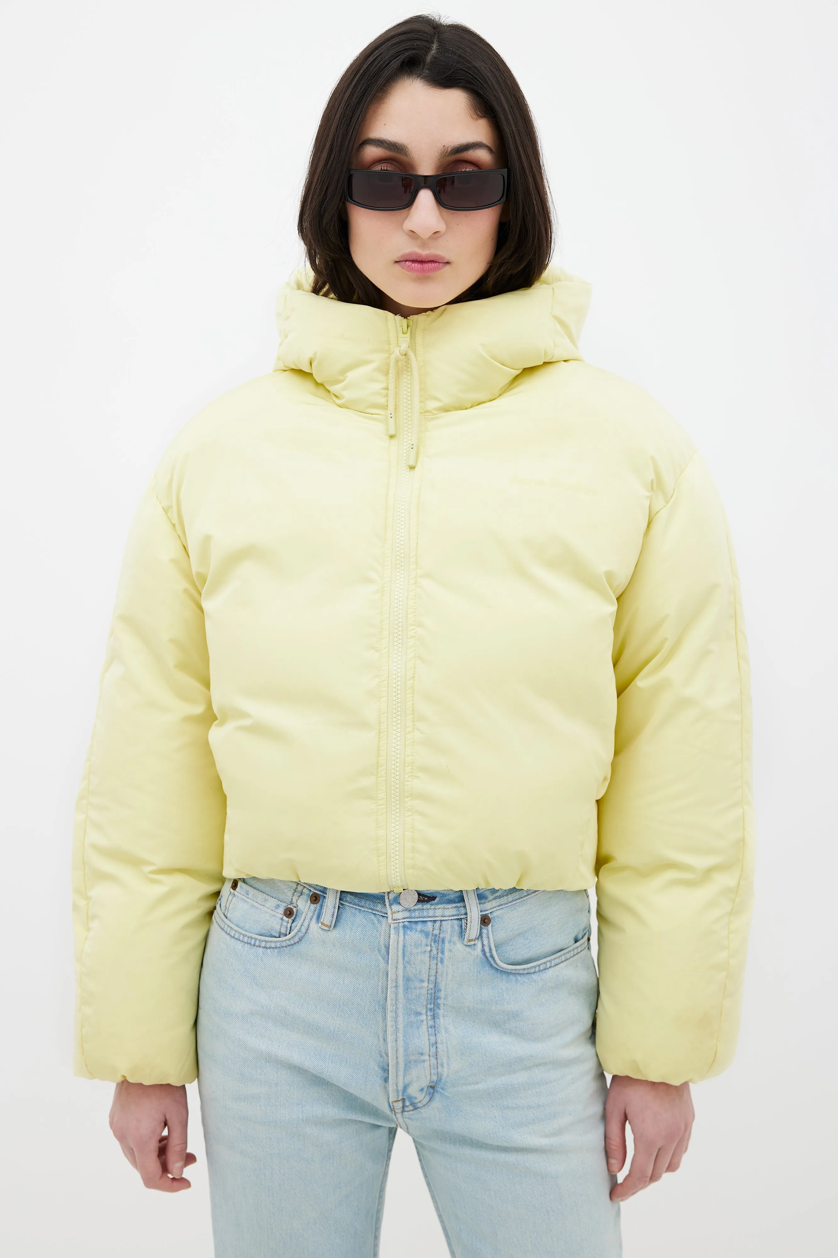 Yellow Hooded Cropped Down Jacket