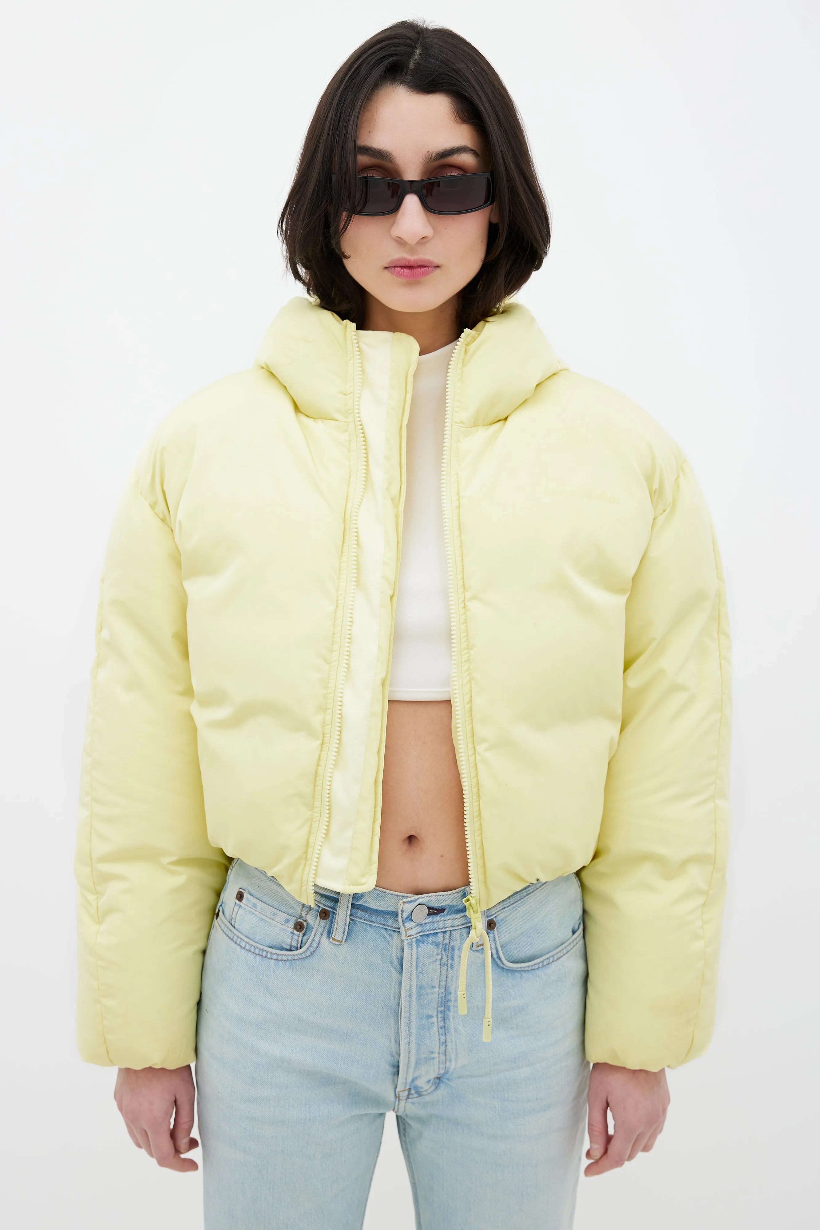 Yellow Hooded Cropped Down Jacket