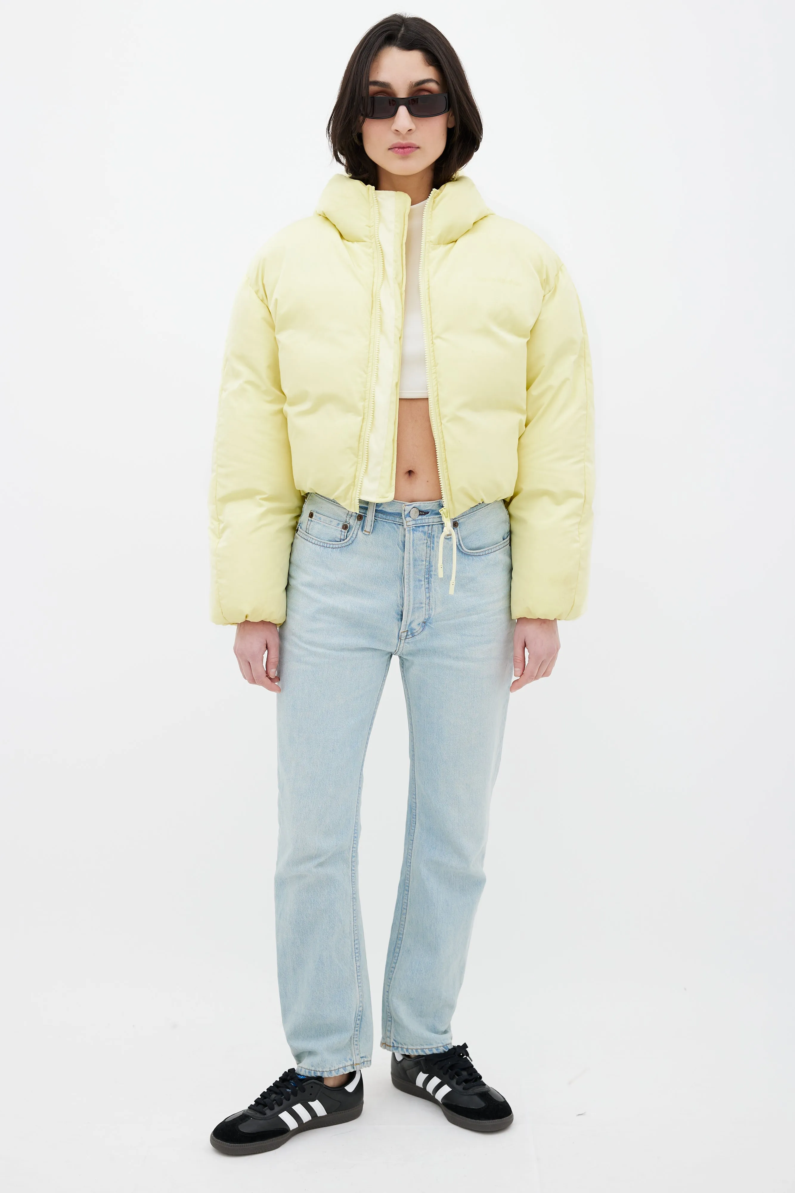 Yellow Hooded Cropped Down Jacket