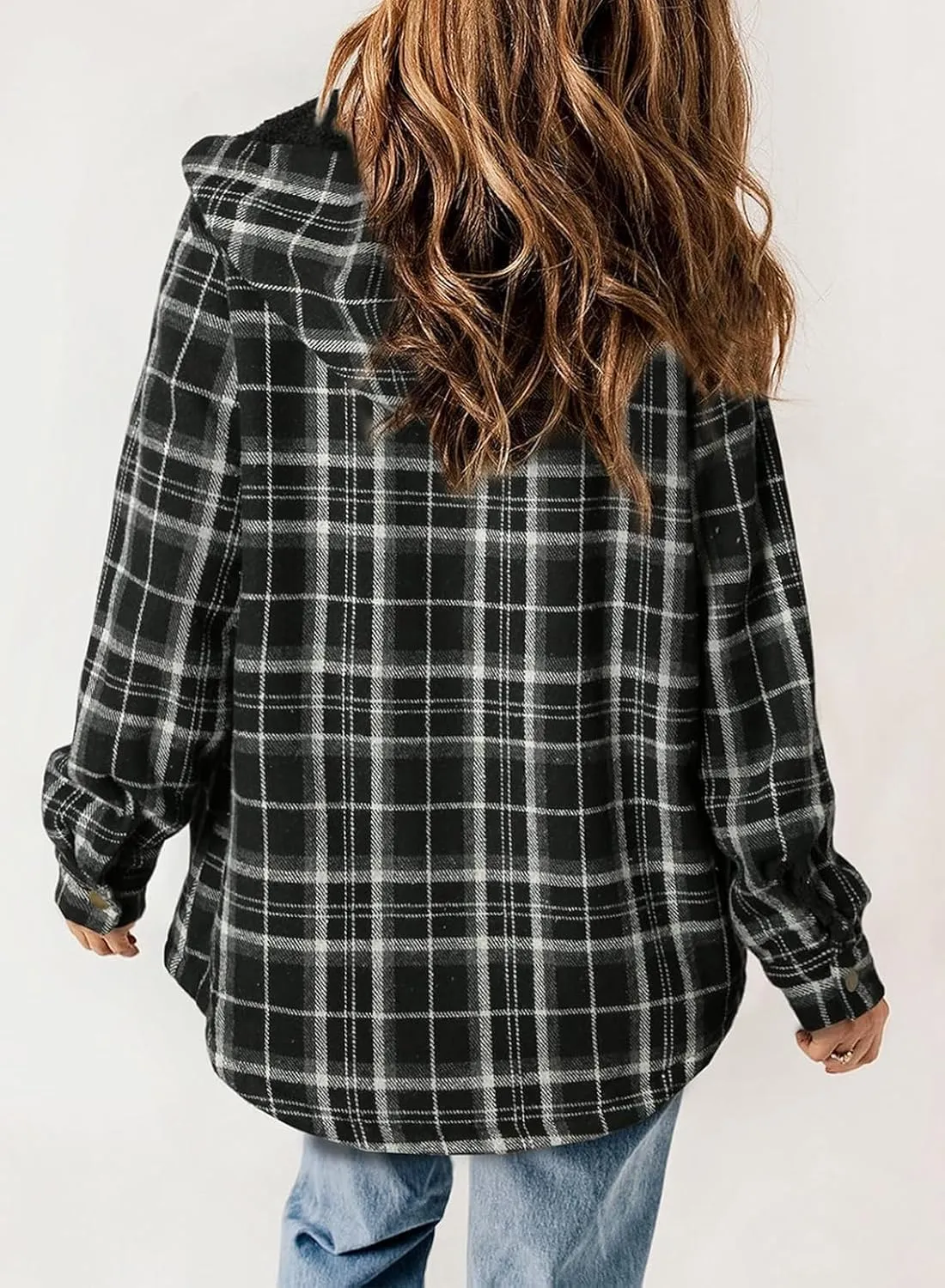 Zeagoo Womens Plaid Shacket Jacket Long Sleeve Fleece Hooded Jackets