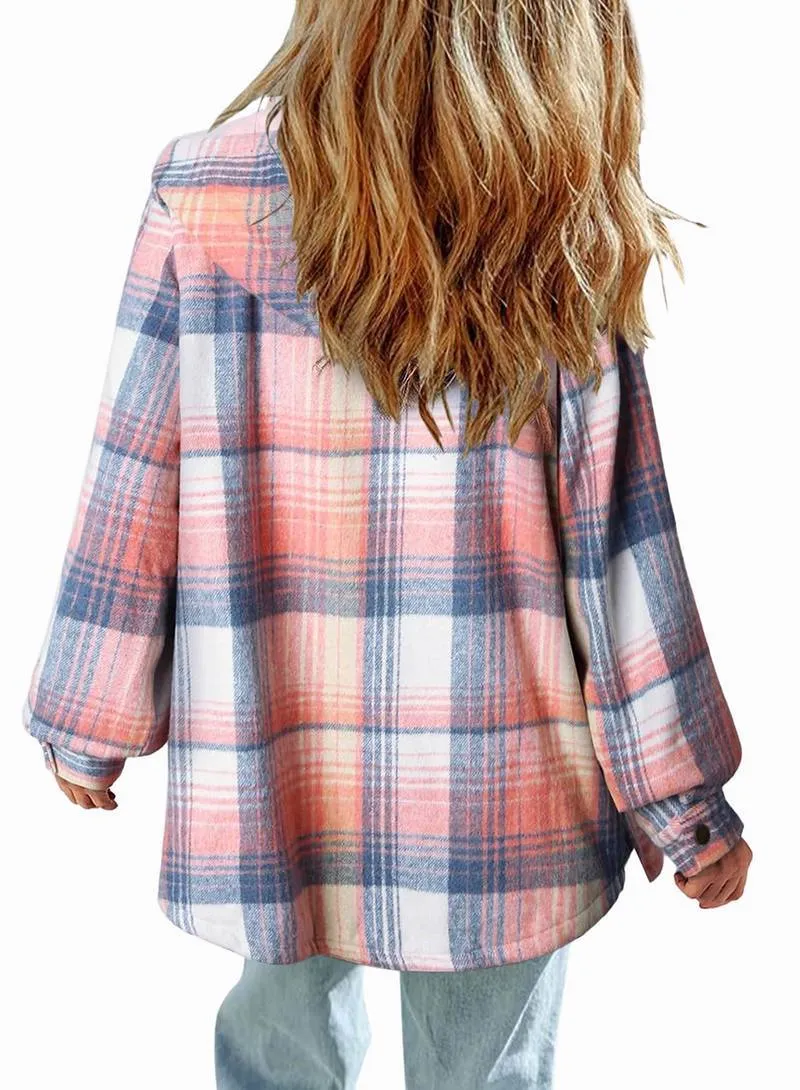 Zeagoo Womens Plaid Shacket Jacket Long Sleeve Fleece Hooded Jackets